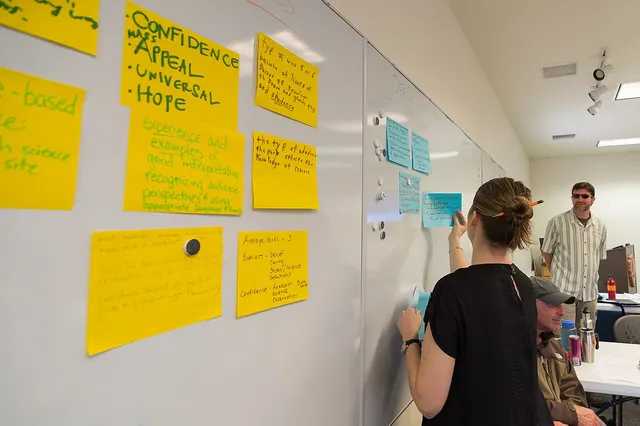Photograph: Sticky Notes on a Whiteboard at a Climate Change Training for Joshua Tree Interpretive Rangers.
