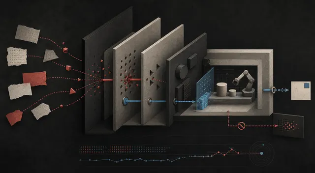 Untrusted instruction fragments are contained by layered trust, permission, isolation, monitoring, and data-access boundaries.