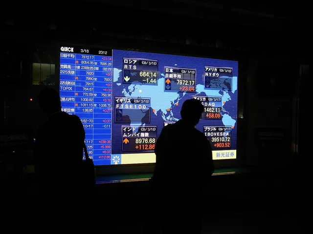 Photograph: Shinko Securities's electronic stock board nearby Yaesu side of Tokyo Station in March 2009.