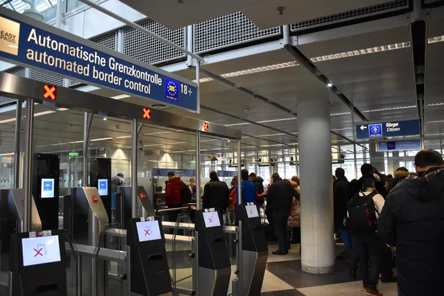 Photograph: Passport control gates at Munich Airport Terminal 1.