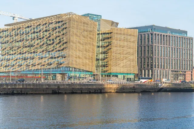Photograph: Central Bank of Ireland headquarters building on North Wall Quay, Dublin.