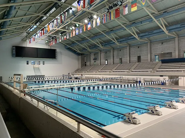 Photograph: Competition swimming pool with electronic timing system.