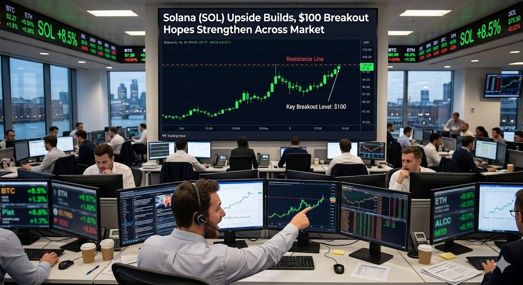 Solana (SOL) Upside Builds, $100 Breakout Hopes Strengthen Across Market Solana (SOL) Upside Builds, $100 Breakout Hopes Strengthen Across Market